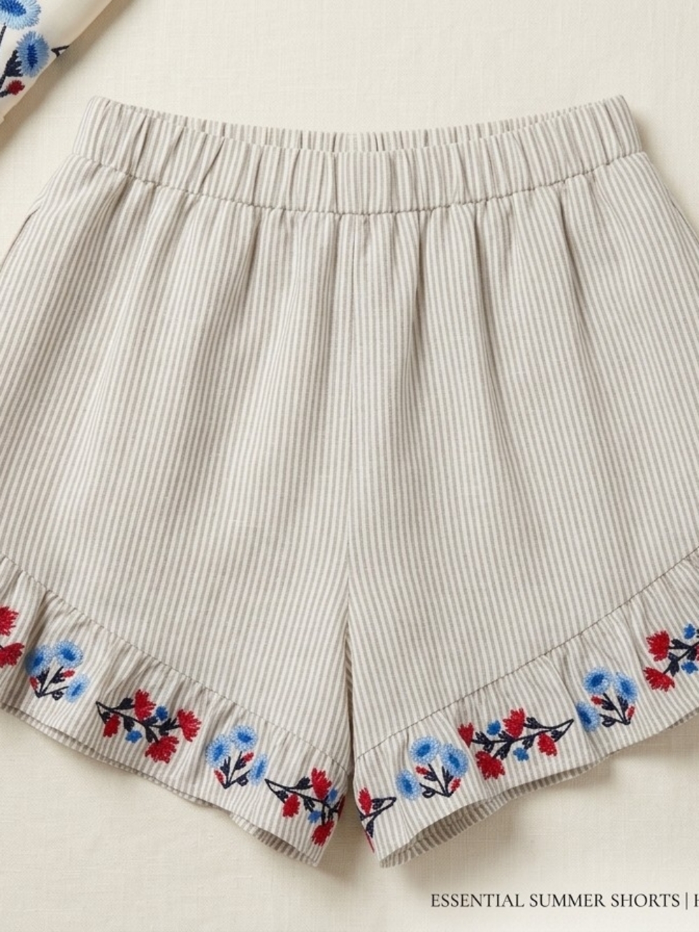 NWT Caroline Constas Striped Seersucker Embroidered Pull-On Shorts High Rise S